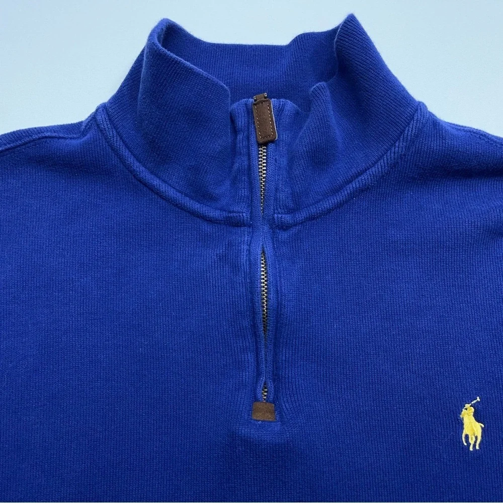 Polo Ralph Lauren 1/4 Zip Sweater Mens Size Large Blue Pony Logo Cotton Designer
